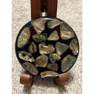 Abalone Shell Trivet Betty’s Shell Lustrous  Lucite Round Trivet Vintage